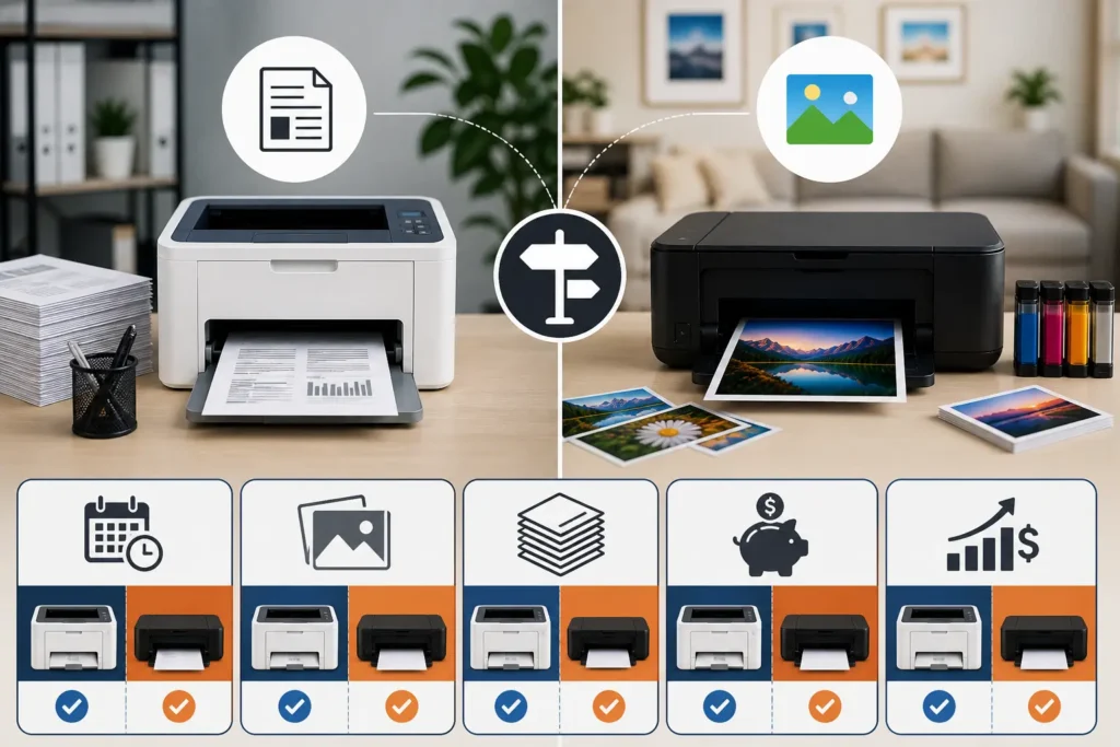 Laser Printer vs Inkjet Printer: A Complete Guide for Smart Buyers 8 Laser Printer vs Inkjet — Simple Decision Guide